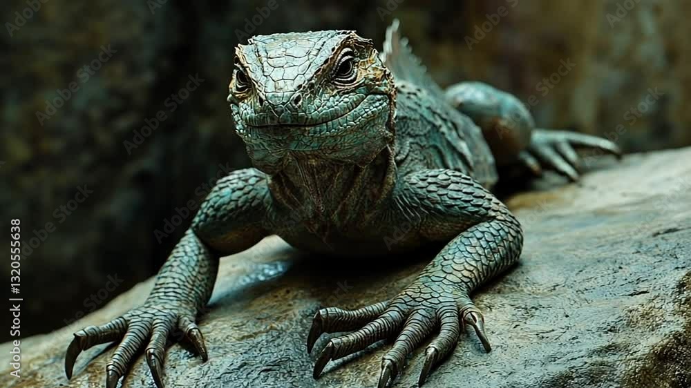 Captivating Close-Up of a Magnificent Green Iguana Perched on a Rock in Natural Habitat Captivating Close-Up of a Magnificent Green Iguana Perched on a Rock in Natural Habitat