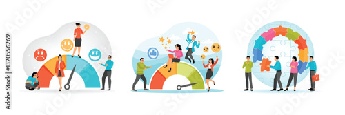 Employee Satisfaction Measurement. Happy Positive Feedback. Employee Engagement with Puzzle Pieces.