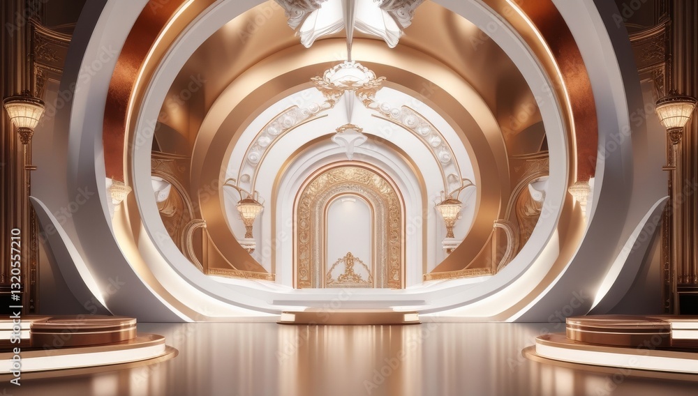 White golden ceremony award stage venue background.