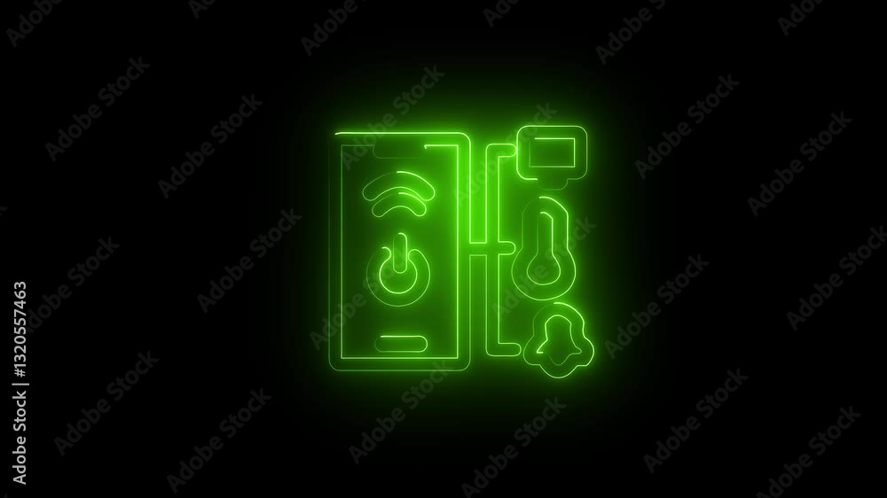 Glowing neon-style smart home control icon featuring Wi-Fi, power, and temperature symbols. Represents digital home automation, IoT, and modern smart home technology in a sleek, illuminated design. Glowing neon-style smart home control icon featuring Wi-Fi, power, and temperature symbols. Represents digital home automation, IoT, and modern smart home technology in a sleek, illuminated design.