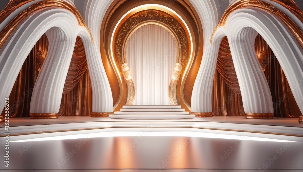 White golden ceremony award stage venue background.