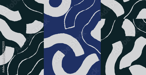 Crafted hand drawn brush line abstract pattern in indigo blue and white, Japanese and ethnic folk wood caving, block print texture surface background, simple graphic for textile, decoration