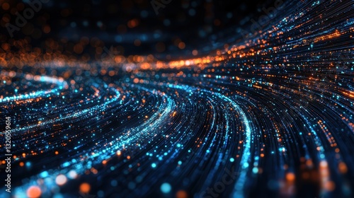 Dark blue and orange abstract background visualizing data pipelines flowing smoothly in a modern digital environment