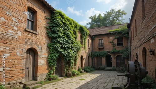 Wallpaper Mural Charming Historic Courtyard Surrounded by Lush Greenery and Brick Torontodigital.ca