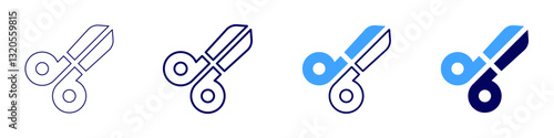 Scissors problem​ icon in 4 different styles. Thin Line, Line, Bold Line, Duotone. Duotone style. Editable stroke