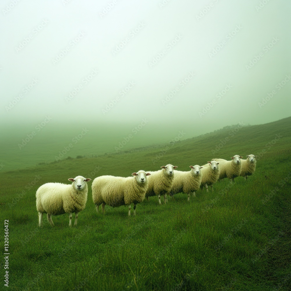 Fototapeta premium Group of sheep on green field