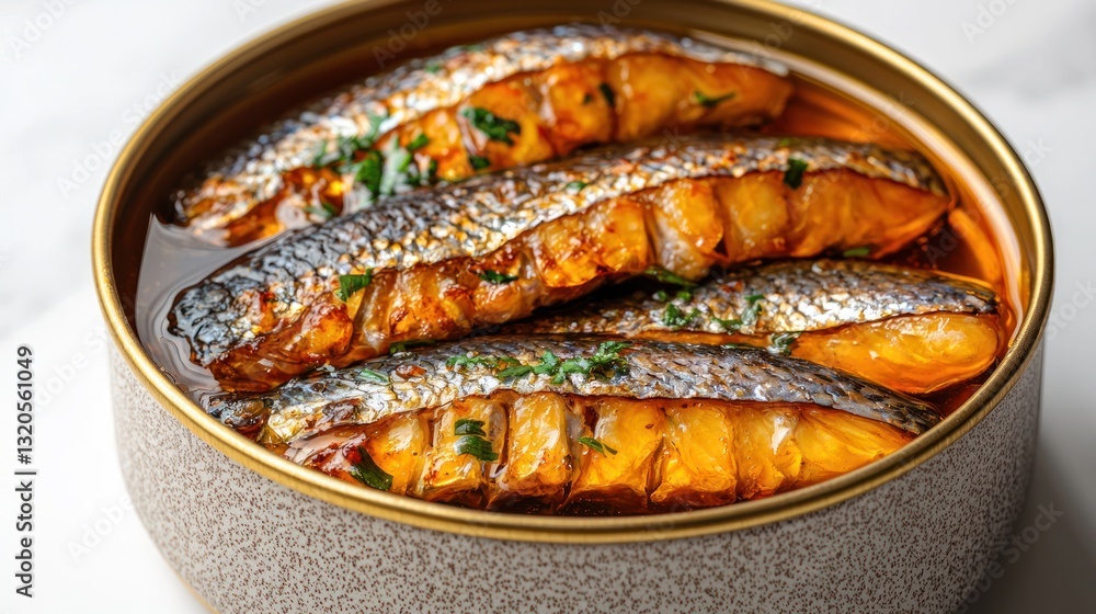 Preserved fish filets packed in a can ready for consumption immediately Preserved fish filets packed in a can ready for consumption immediately