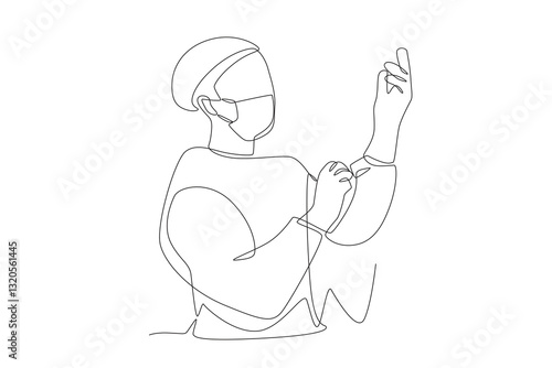 Doctor preparing for surgery. Surgery concept one-line drawing
