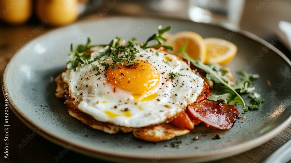 Fired eggs breakfast close-up. Premium food photo Fired eggs breakfast close-up. Premium food photo