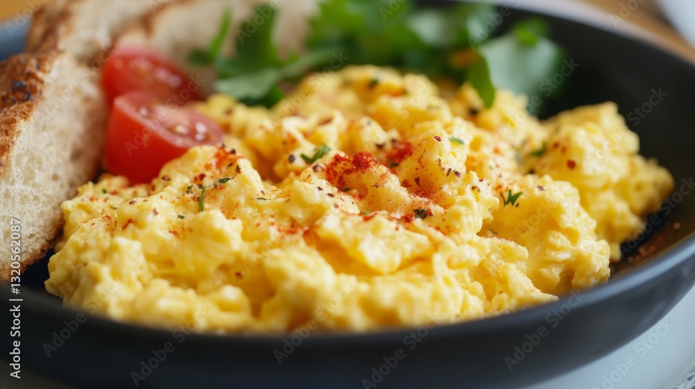 Scrambled eggs breakfast close-up. Premium food photo Scrambled eggs breakfast close-up. Premium food photo