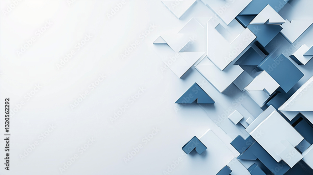 Obraz premium Abstract geometric shapes and arrows symbolizing business strategy and direction on a clean white background.