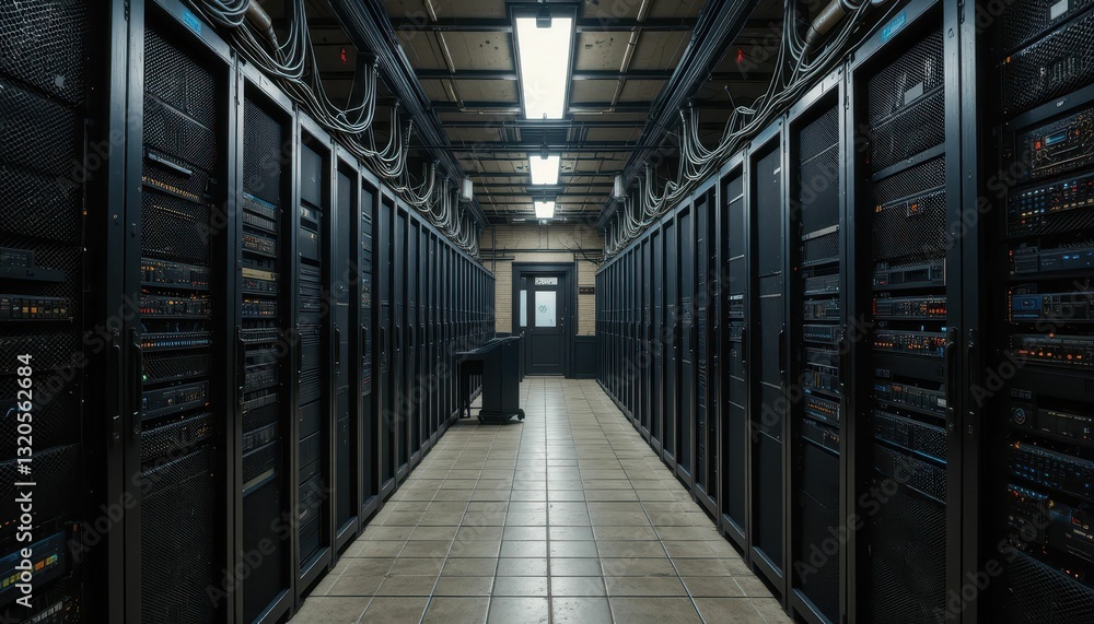 Aisle Between Server Racks in a Modern Data Center Facility Aisle Between Server Racks in a Modern Data Center Facility
