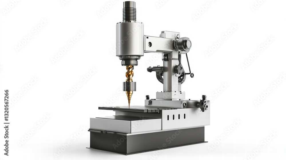 Industrial Precision: A highly detailed view of an industrial drilling machine, showcasing its robust construction, intricate mechanisms, and the precision engineering integral to its operation. Industrial Precision: A highly detailed view of an industrial drilling machine, showcasing its robust construction, intricate mechanisms, and the precision engineering integral to its operation.