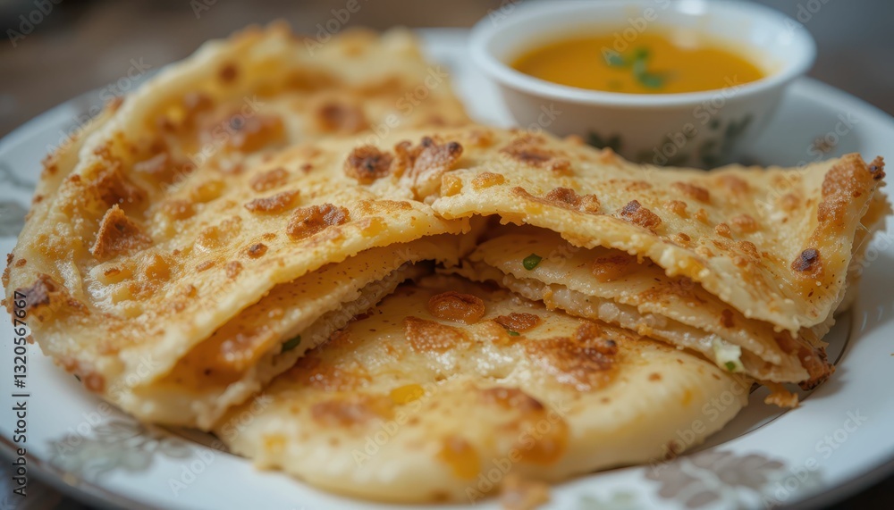 Crispy and Flaky Flatbread Served with Tangy Dipping Sauce Crispy and Flaky Flatbread Served with Tangy Dipping Sauce