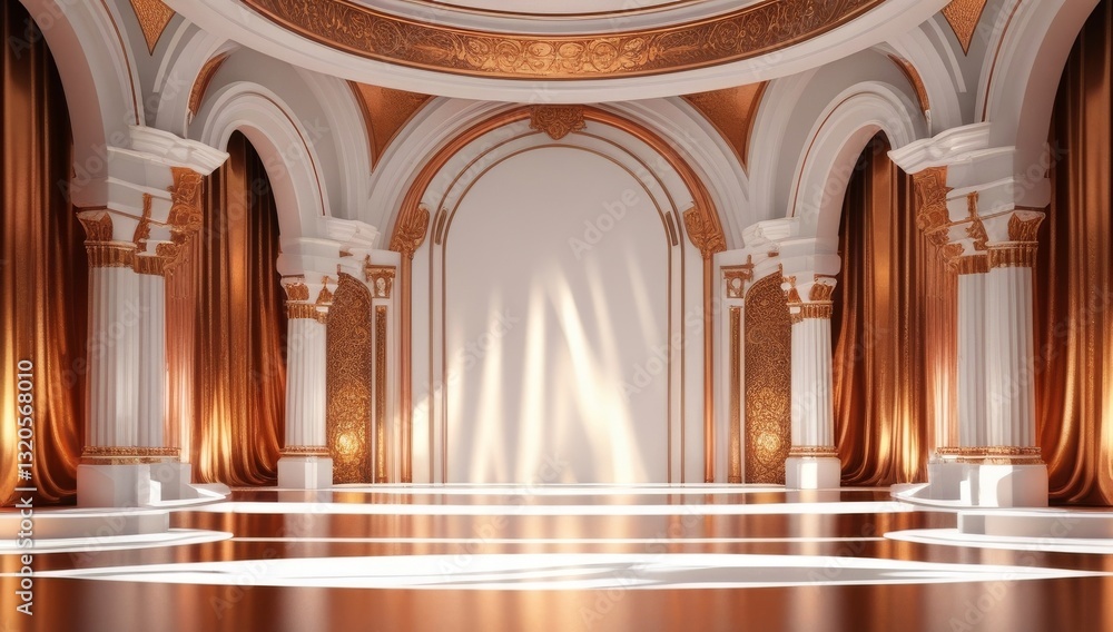 White golden ceremony award stage venue background.