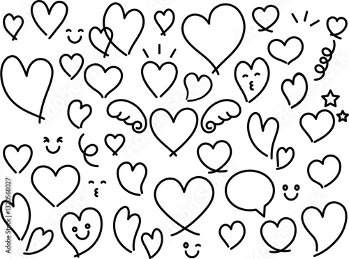 手描き風のハートの線画アイコンセット