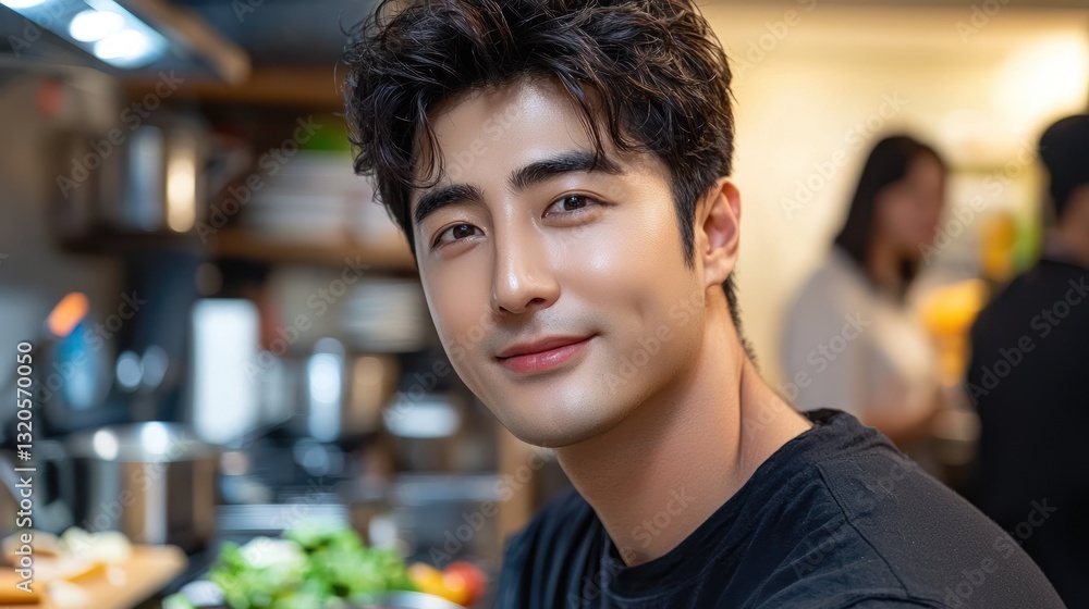 Handsome man smiling while looking towards the camera Handsome man smiling while looking towards the camera