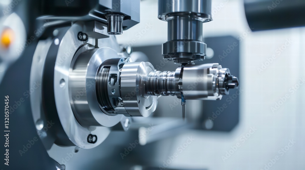 Precision in Motion: A close-up view showcases a modern CNC machine, engaged in intricate metalworking, highlighting the precision and innovation of automated manufacturing processes. Precision in Motion: A close-up view showcases a modern CNC machine, engaged in intricate metalworking, highlighting the precision and innovation of automated manufacturing processes.