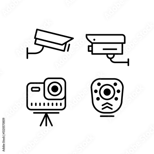 CCTV line icon set, video surveillance made linear style, sign camera for use logo and other design