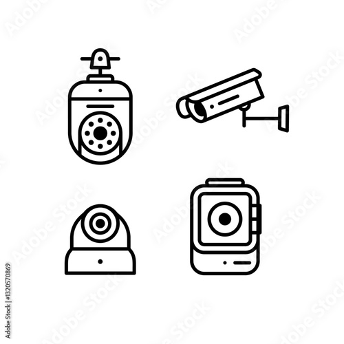 CCTV line icon set, video surveillance made linear style, sign camera for use logo and other design