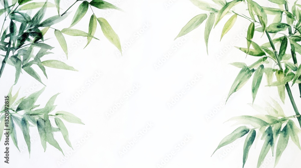 Naklejka premium Watercolor of Green bamboo forest isolated on white background,hand drawn seamless bamboo pattern,Perfect for wallpapers,web page, surface textures, space for text.