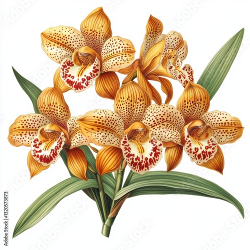 Vintage Watercolor tiger orchid isolated on white background