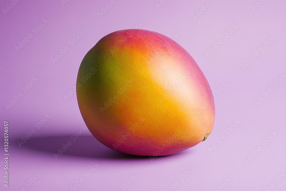 A single ripe mango fruit sitting on a purple background A single ripe mango fruit sitting on a purple background