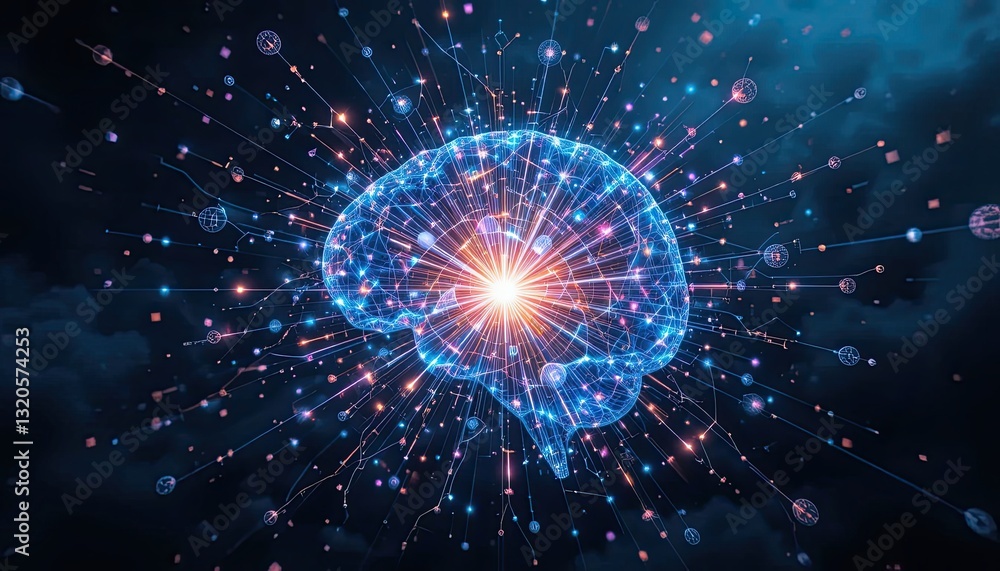 Fototapeta premium Glowing Blue Brain Network Abstract Digital Art