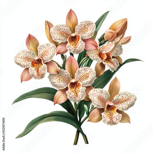 Vintage Watercolor tiger orchid isolated on white background