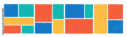 Set of square text boxes with crayon, pastel or chalk texture. Hand drawn color vector illustration on a white background.