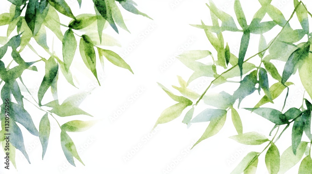 Obraz premium Watercolor of Green bamboo forest isolated on white background,hand drawn seamless bamboo pattern,Perfect for wallpapers,web page, surface textures, space for text.