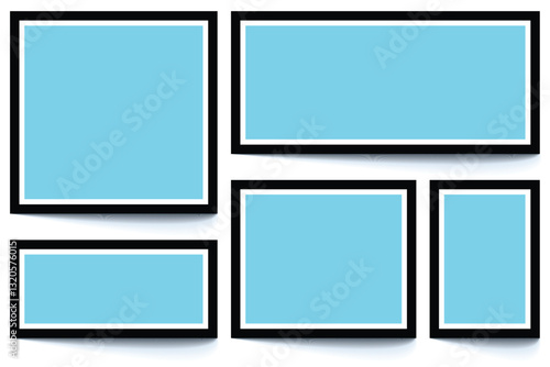 Simple photo frame vector. Blank photo frames on the wall. Design for a modern interior. Empty photo frame mock up with shadow. Poster frame mockup. Vector illustration.
