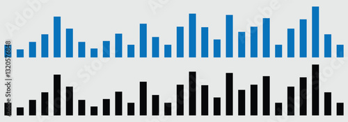 Equalizer icon with soundwave line. Vector sound wave icon. Music player sound bar. Audio signal lines. Waveform pattern for music player, podcast, voice message, music app. Vector illustration.