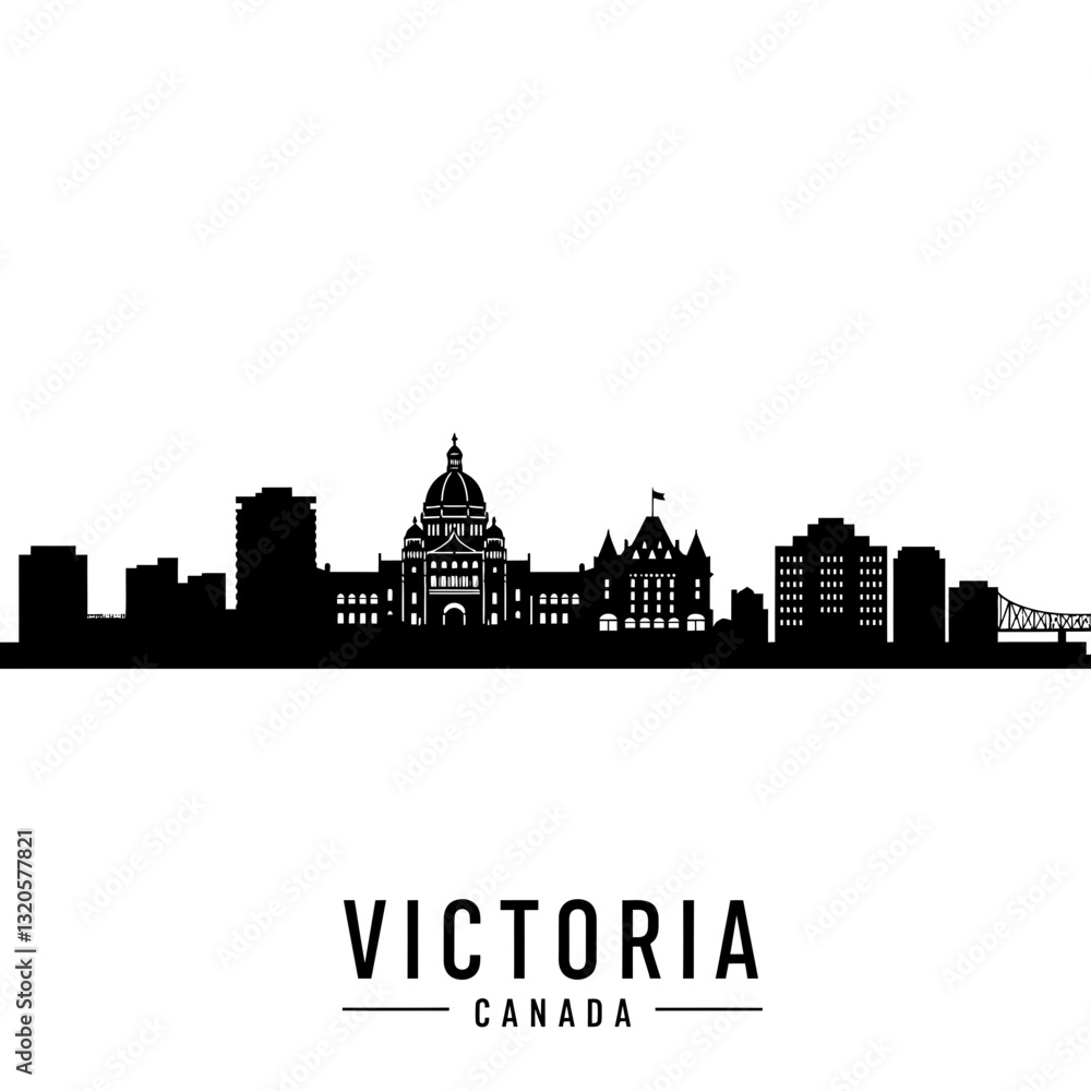 Fototapeta premium Victoria, British Columbia Skyline Silhouette - Vector Illustration