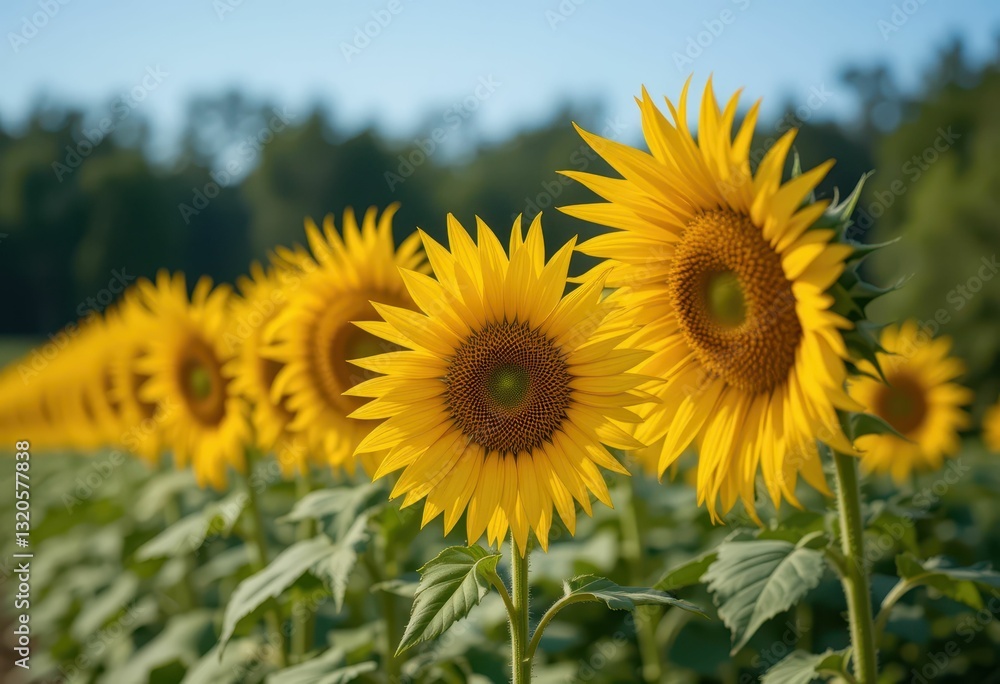 Fototapeta premium Vibrant Sunflowers Blooming in a Sunny Field Under Clear Sky