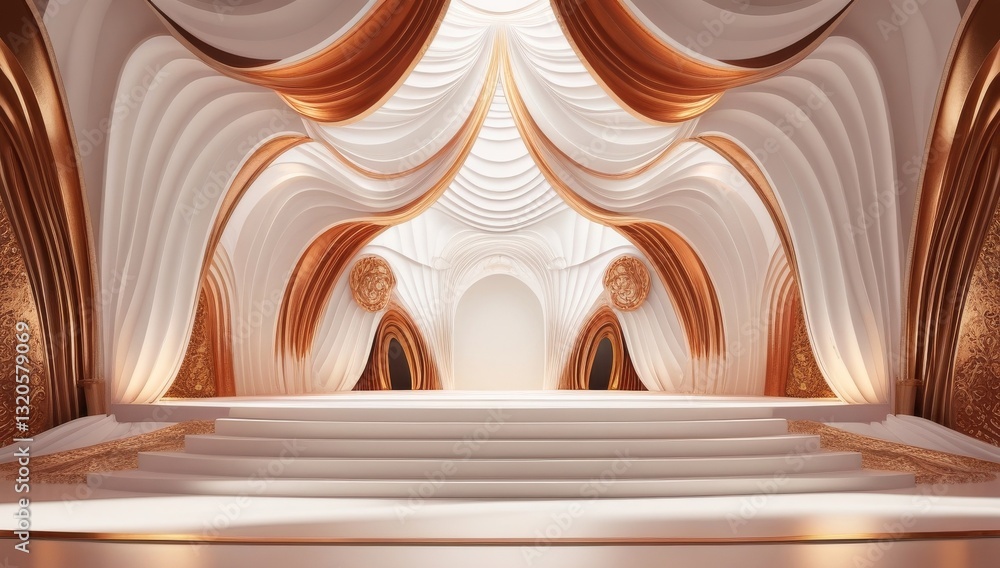 White golden ceremony award stage venue background.