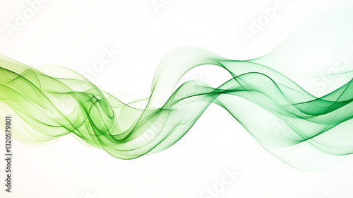 abstract background, wavy abstract green lines in wave shape, data flow concept, white background and green wave flow
