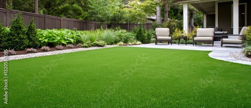 Backyard artificial turf with patio furniture