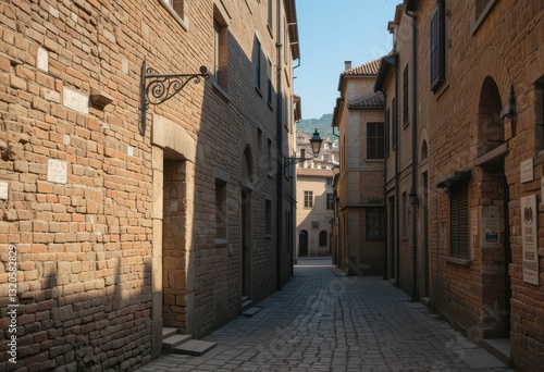 Charming Narrow Street in Historic Italian Town with Brick Walls