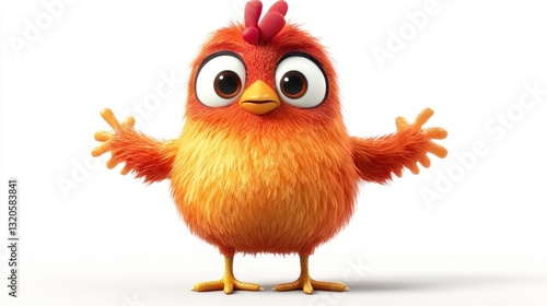 A charming cartoon chicken displaying a welcoming and friendly gesture