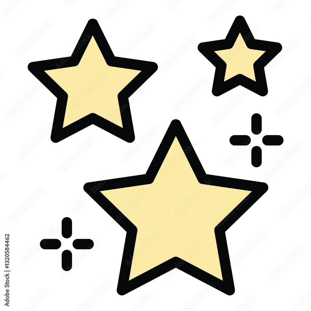 Stars icon in flat line style representing astronomy night sky and celestial bodies ideal for space exploration science and cosmic concepts.
