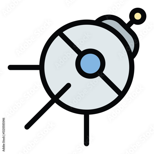 Space probe icon in flat line style representing deep space exploration data collection and scientific discovery ideal for astronomy research and space technology concepts.