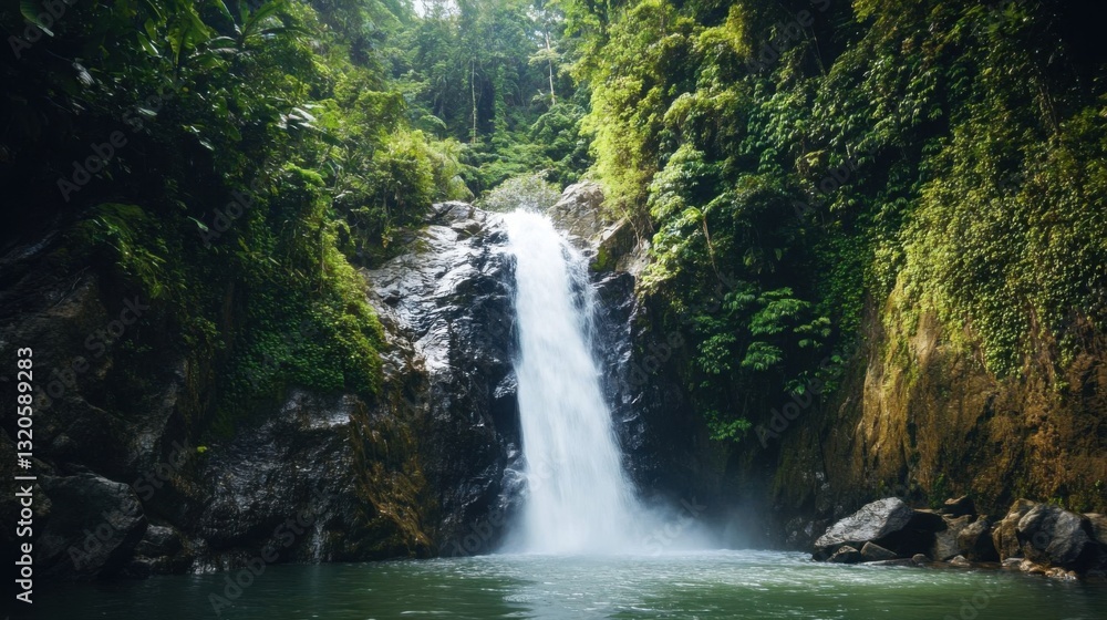 Fototapeta premium A tropical waterfall in rainforest.