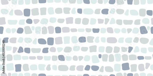 Blue antique stone mosaic seamless pattern. Decorative Greek antique stone ornament. Paving rock floor tile. Abstract brick mosaic texture. Vector illustration isolated on white background.