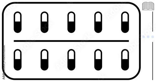Blister pack containing capsules arranged in two rows, emphasizing medication organization and dosage. Ideal for healthcare, pharmacy, treatment, medical advice, drug safety, prescriptions, flat