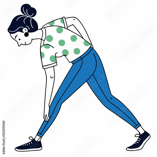 Woman engaging in a forward bend yoga pose for wellness illustration