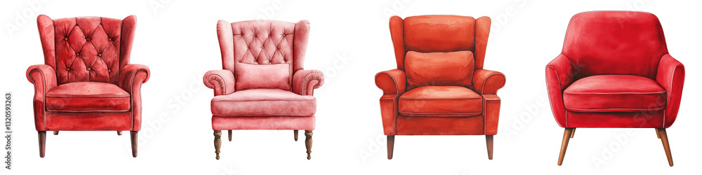 A collection of elegant and luxurious red velvet armchairs in a cozy home setting showcasing the sophisticated and refined design of these plush and comfortable pieces of furniture A collection of elegant and luxurious red velvet armchairs in a cozy home setting showcasing the sophisticated and refined design of these plush and comfortable pieces of furniture