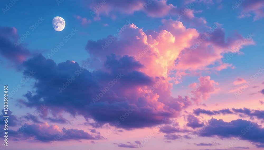 Full Moon with Colorful Clouds in the Sky at Evening Full Moon with Colorful Clouds in the Sky at Evening