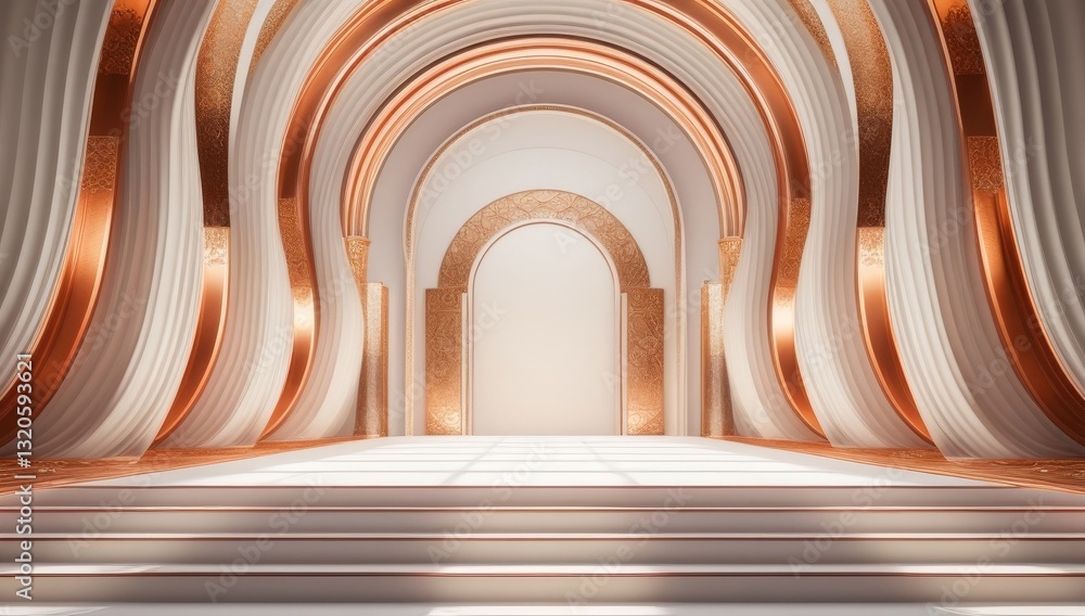 White golden ceremony award stage venue background.