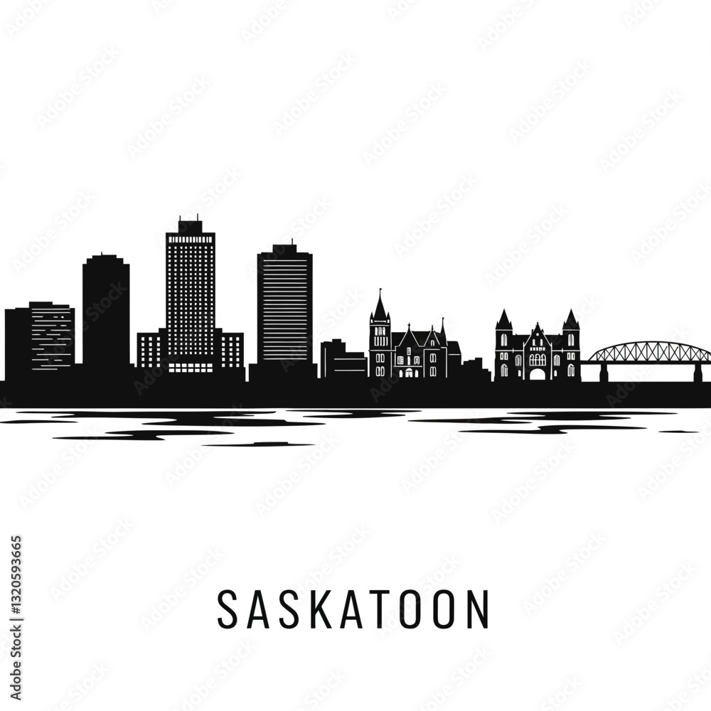 Naklejka premium Saskatoon Skyline Silhouette - Vector Illustration
